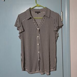 Adrianna Papell Black and White Vertical Stripe Button-Down Top